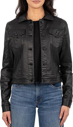 Kut from the Kloth Julia Crop Jacket W/Drop Shoulder-Regular Wstbnd Womens Jacket Black : SM, Denim/Lycra/Modal