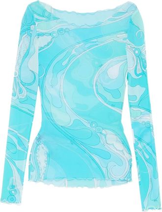 Pucci Top met lange mouwen en boothals met print - Blauw