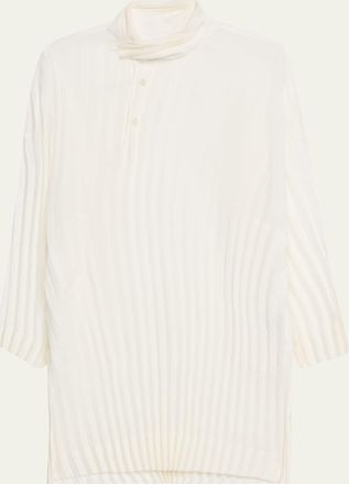Homme Pliss&eacute; Issey Miyake Mens Windswept Mid-Length Pleated Button-Down Shirt
