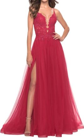 La Femme A-Line Tulle Lace Prom Dress In Red