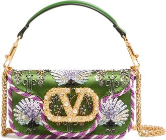 Valentino Garavani Loc&ograve; VLogo kleine shopper met geborduurde bloemen - Groen