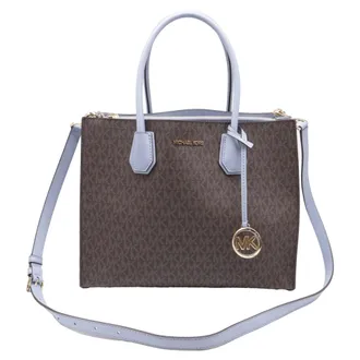 Michael Kors Mercer Large Logo Accordion Tote Bag in Brown Coated Canvas