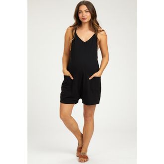 Pinkblush Basic V-Neck Romper in Black at Nordstrom, Size Medium