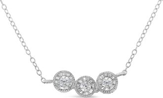 House of Brilliance Sterling Silver Round Diamond Pendant Necklace