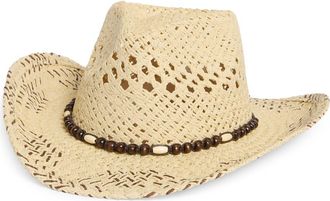 BP. Beaded Detail Straw Cowboy Hat in Natural at Nordstrom