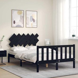 vidaXL Bed Frame without Mattress Black Double Solid Wood Pine vidaXL