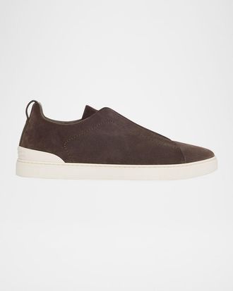 Ermenegildo Zegna Mens Triple Stitch Suede Sneakers