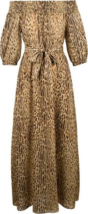 Liu Jo Brown Puff Sleeve Animal Print Polyester Maxi Dress