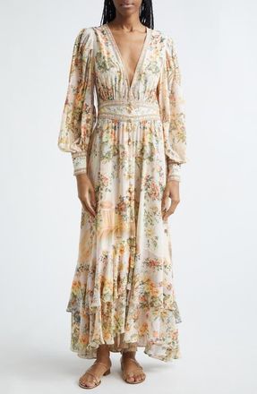 Camilla Twilight in Istanbul Long Sleeve Silk Maxi Dress at Nordstrom, Size Medium