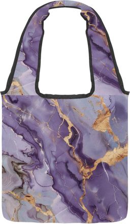 Generic Lavender Purple Gold Marble Texture Reversible Canvas Shoulder Tote - Double-Sided Print, 12oz Cotton, 27cm Drop, Fold-Flat Bag for Travel, Shopping, 