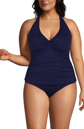 Lands End Plus Size Twist Halter Tankini Top in Deep Sea Navy at Nordstrom, Size 18W