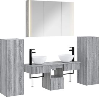 vidaXL Juego De Muebles De Ba&ntilde;o 6 Uds. Sonoma Gris Vidaxl