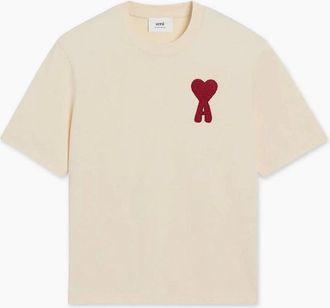 Ami Mens Ami Paris Ami de Coeur Red Patch T-Shirt Beige - Tan - Size: 44