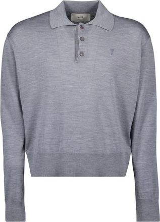 Ami Hart Polo Grijs Wol Zijde - Heren - Polos - Grijs - XL - Wol - Tops