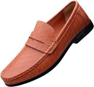 Generic Mens PU Leather Driving Shoes Soft Sole Slip-On Loafers Comfortable Casual Korean Style Fashion Large for Men(Brown,10.5)