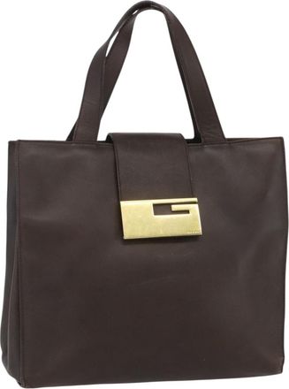 Gucci Vintage Handbag Leather Brown Leather Handbag (Pre-Owned)