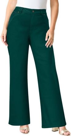 Roaman's Plus Size 24/7 Stretch Wide Leg Jean in Emerald Green at Nordstrom, Size 36