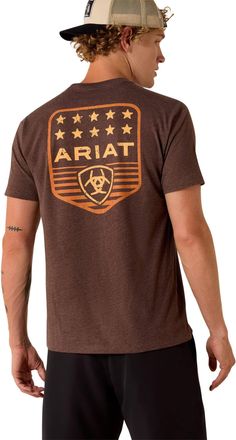 Ariat Mens Ariat Stripe Patriotic Badge T-Shirt in Brown Heather, Size 2X-Large
