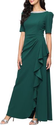 Alex Evenings Embellished Neck A-Line Gown in Pine at Nordstrom, Size 16