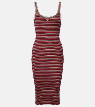 Prada Abito midi in cotone a coste con logo