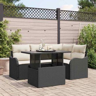 vidaXL Vidaxl - Conjunto De Sof&aacute; De Jard&iacute;n Con Coj&iacute;n 5 Pcs Negro Polirat&aacute;n