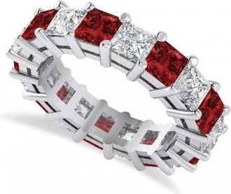 Allurez Princess Diamond & Garnet Wedding Band 14k White Gold (5.94ct)