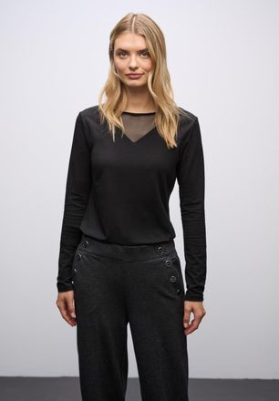 Street One Langarmshirt STREET ONE, Damen, Gr. 38, schwarz, Jersey, Obermaterial: 95% Baumwolle, 5% Elasthan, unifarben, normal, Rundhals, gerader Abschluss, Shi