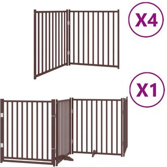 vidaXL Dog Gate with Door Foldable 12 Panels Brown 960 cm Poplar Wood vidaXL