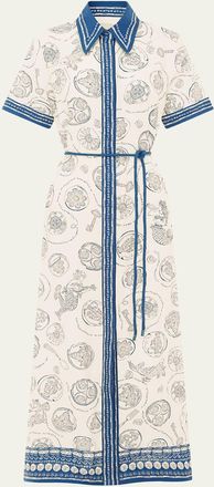 Alemais Lucky Printed Linen Maxi Shirtdress