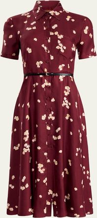 Altuzarra Kiera Floral Silk Short-Sleeve Midi Shirtdress With Belt
