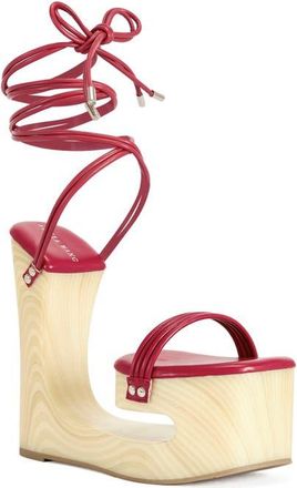 Azalea Wang Cipriano Ankle Wrap Platform Sandal in Red at Nordstrom, Size 10