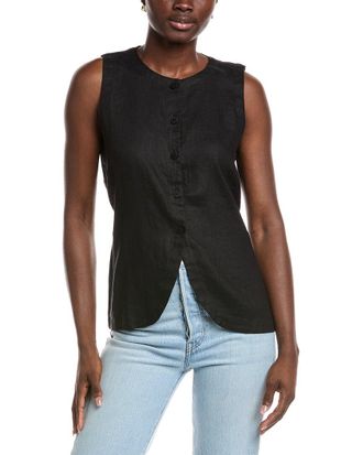 Eileen Fisher Petite Round Neck Linen Long Vest