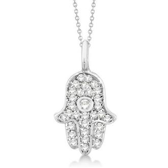 Allurez Natural Diamond Hamsa Hand Pendant Necklace 14K in White Gold at Nordstrom, Size 18