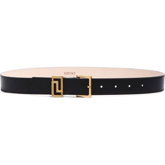 Versace Greca Goddess Leather Belt in Black-Versace Gold at Nordstrom, Size 105
