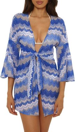 BECCA by Rebecca Virtue Santorini V-Neck Long Sleeve Cover-Up Tunic in Lapis Multi at Nordstrom, Size Medium