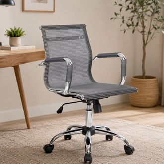 Serena Dmora - Silla De Oficina Dmannin, Sill&oacute;n Ejecutivo Con Reposabrazos, Silla De Oficina Ergon&oacute;mica, Gris, 62x54h92/102 Cm