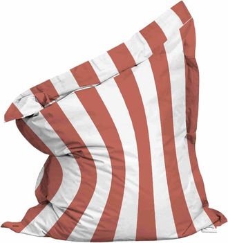 Oviala Puf XXL impermeable a rayas con 180 x 145 cm, color arcilla y blanco
