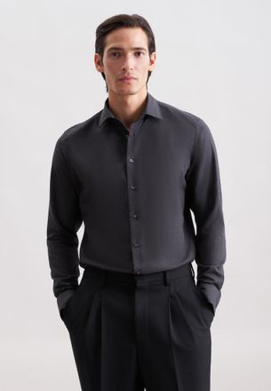 Seidensticker Flanellhemd SEIDENSTICKER Schwarze Rose, Herren, Gr. XL (43), normale &Auml;rmell&auml;ngen, dunkelgrau, 100% Baumwolle, unifarben, slim fit, 2-Knopf-Manschette