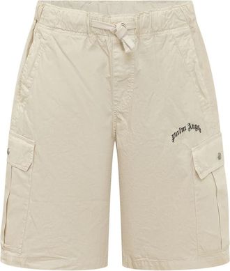 Palm Angels Curved Logo Loose Cargo Shorts - Heren - Korte Broeken - Wit - L - Katoen - Korte Broeken