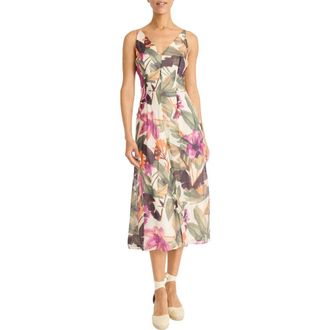 Maggy London Floral Sleeveless A-Line Midi Dress in Atlas Ivory/Berry at Nordstrom Rack, Size 18 (Similar To 16W)