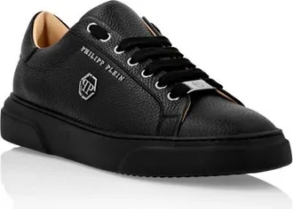 Philipp Plein Leather Lo-Top Sneakers Hexagon Logo Unisex in Black/black at Nordstrom, Size 40