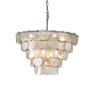 Loops Antique Silver Tiered Mercury Glass Ceiling Pendant - 9 Bulb Light Fitting in Metallics