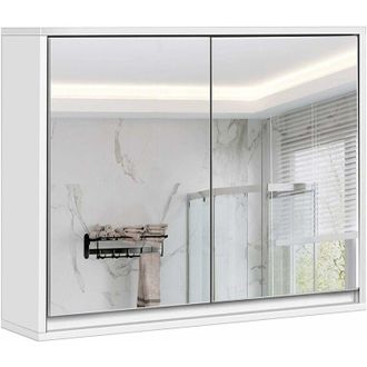 Costway Mobile a Specchio per Bagno, Armadio del Bagno con Doppio Specchio, Armadio Organizer Multiuso per Cucina Bagno, Mobile a Muro per Bagno, 55
