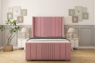 Sloomy Hargrave Plush Frame-Mattress - 50 Upholstered Wingback Headboard in Pink | Size: Small Double