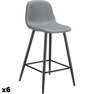 TecTake Set de 6 taburetes altos con respaldo y reposapi&eacute;s, 45x48x92 cm, gris