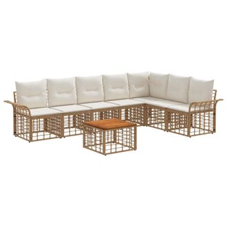 vidaXL Conjunto De Sof&aacute;s De Exterior 8 Pcs Natural Y Crema Poli&eacute;ster Vidaxl