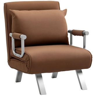 OEM Sill&oacute;n Cama Individual 2 En 1 Sof&aacute; Cama Plegable Con Respaldo Ajustable Y Coj&iacute;n Para Sala Dormitorio 65x69x80 Cm Marr&oacute;n