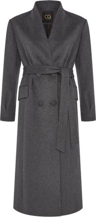 Cesare Gaspari Dubbelrijige wollen mix jas - Dames - Jas met riem - Grijs - XL - Wol - Jassen