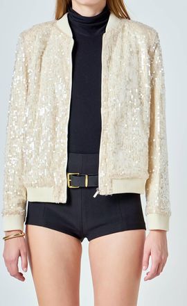 endless rose Sequins Bomber Jacket In Nude