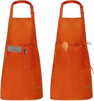 No Brand Delantal - Pack De 2 Delantales Impermeables - Delantal De Cocina Con Bolsillos - Delantal De Cocina Ajustable - Delantal Para Barbacoa - (naranja)